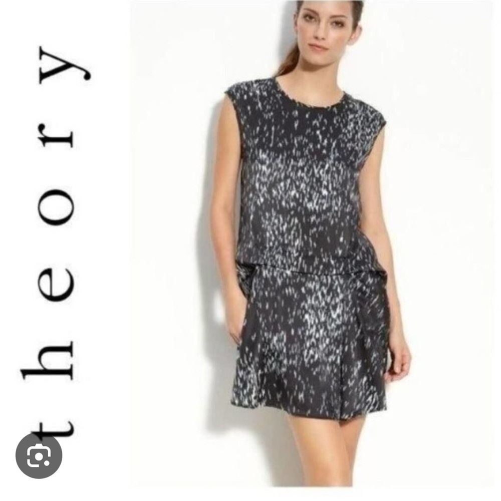 Theory Shadrin Black Print Stretch Silk Dress - 
Size 4
